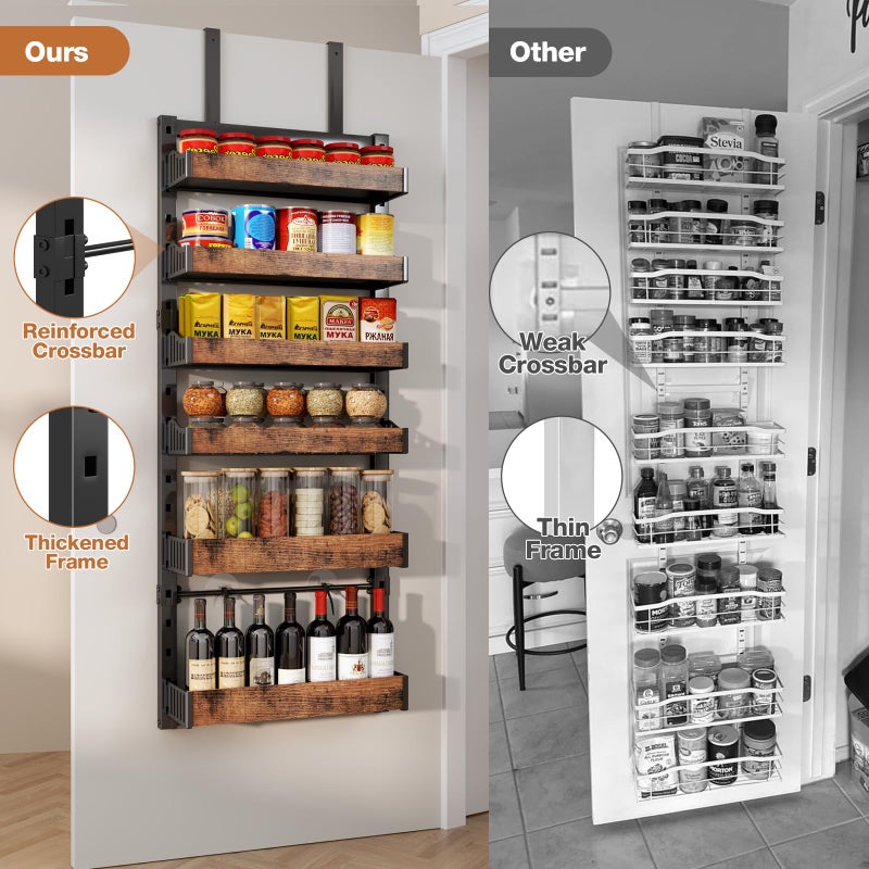 DAOTENGQL 6-Tier Over The Door Pantry Organizer, Heavy-Duty Metal Wall Mount or Hanging Spice Rack, behind the door storage Shelves with Adjustable Basket, Back of Door Organizer for Kitchen Cabinet and Closet - Image 3
