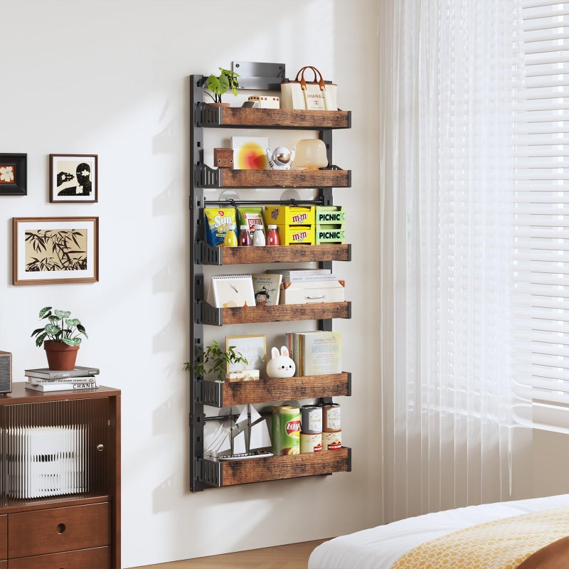 DAOTENGQL 6-Tier Over The Door Pantry Organizer, Heavy-Duty Metal Wall Mount or Hanging Spice Rack, behind the door storage Shelves with Adjustable Basket, Back of Door Organizer for Kitchen Cabinet and Closet - Image 5