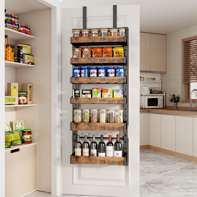 DAOTENGQL 6-Tier Over The Door Pantry Organizer, Heavy-Duty Metal Wall Mount or Hanging Spice Rack, behind the door storage Shelves with Adjustable Basket, Back of Door Organizer for Kitchen Cabinet and Closet - Image 4