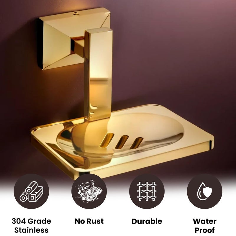 LUXIUR Soap Stand for Bathroom and Kitchen Sink, 304 Stainless Steel Soap Case for Wall Mount, Soap Dish, Soap Holder, (Single, Gold) - Image 3