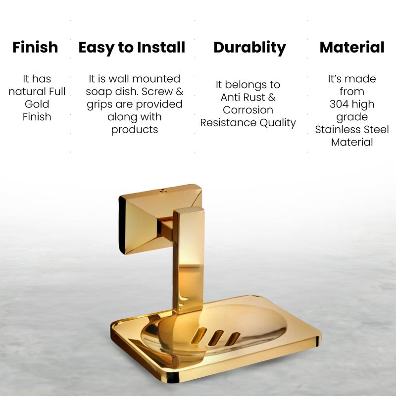 LUXIUR Soap Stand for Bathroom and Kitchen Sink, 304 Stainless Steel Soap Case for Wall Mount, Soap Dish, Soap Holder, (Single, Gold) - Image 2