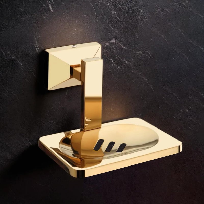 LUXIUR Soap Stand for Bathroom and Kitchen Sink, 304 Stainless Steel Soap Case for Wall Mount, Soap Dish, Soap Holder, (Single, Gold) - Image 1