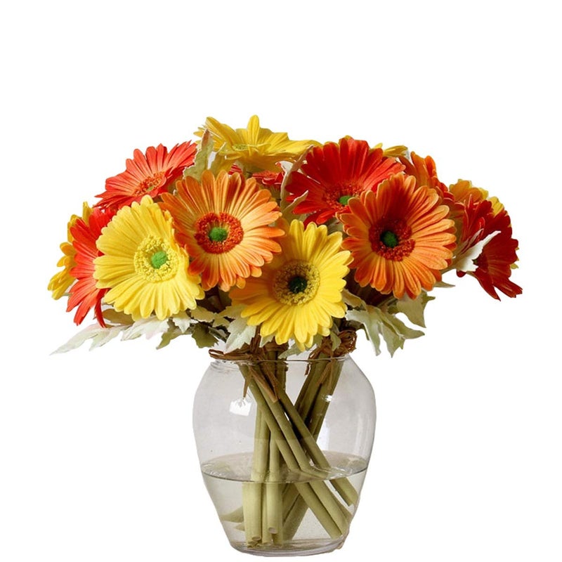 LebriTamFa 7PCS Real Touch PU Artificial Barberton Daisy Gerbera Daisy Flowers Bunch Bouquet Arrangements for Holiday Bridal Bouquet Home Party Decor Bridesmaid Yellow 