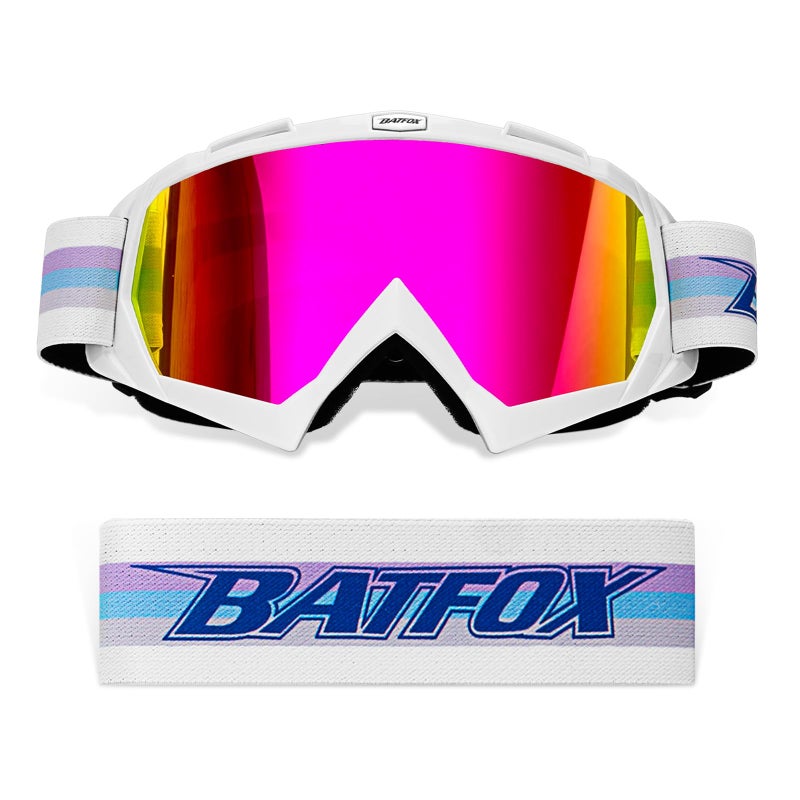 BATFOX Motorcycle Glasses Goggles Dirt Bike Motocross Safety ATV Tactical Riding (HD Purple-White Color, Adult) - Image 1