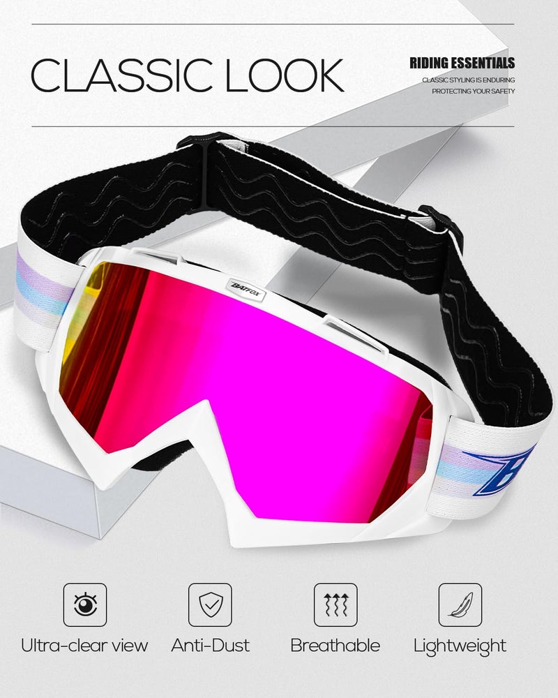 BATFOX Motorcycle Glasses Goggles Dirt Bike Motocross Safety ATV Tactical Riding (HD Purple-White Color, Adult) - Image 3