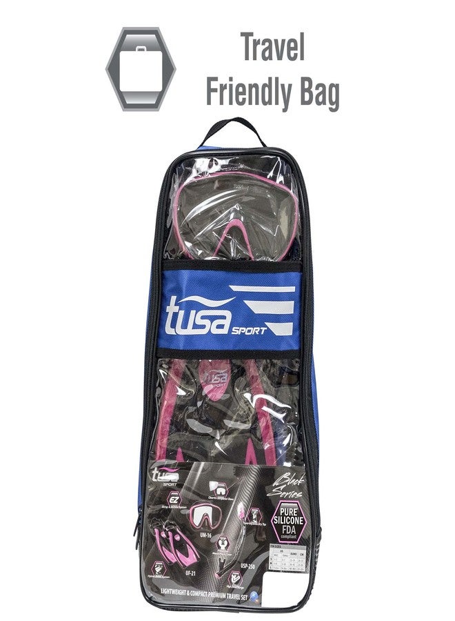 TUSA Sport Adult Black Series Serene Mask, Dry Snorkel, and Fin Travel Set, Black/Hot Pink, Medium - Image 2