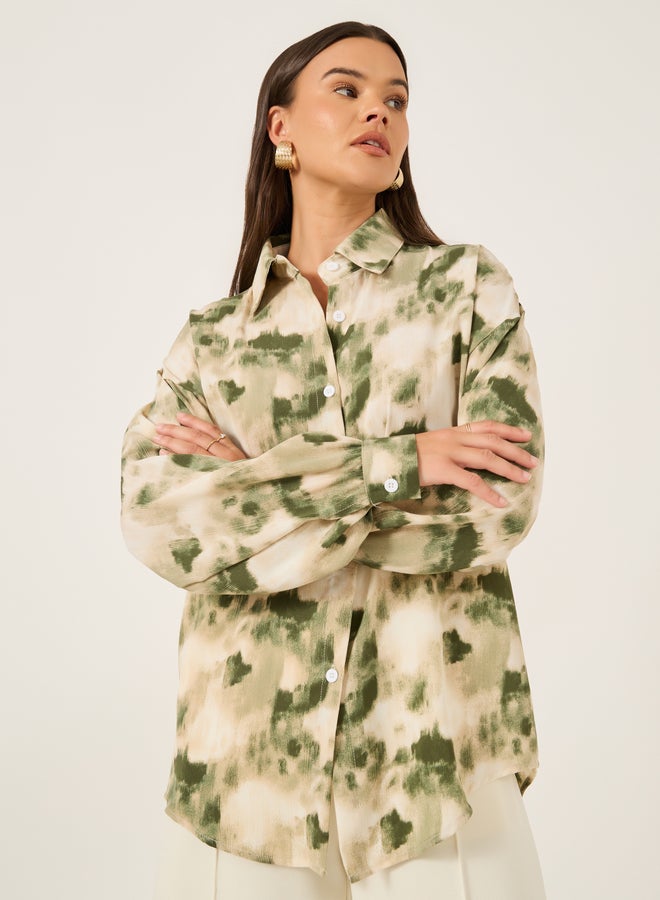 Styli Printed Spread Collar Regular Fit Shirt  - Image 3