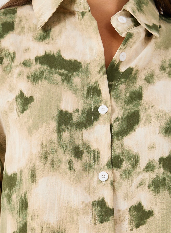 Styli Printed Spread Collar Regular Fit Shirt  - Image 4