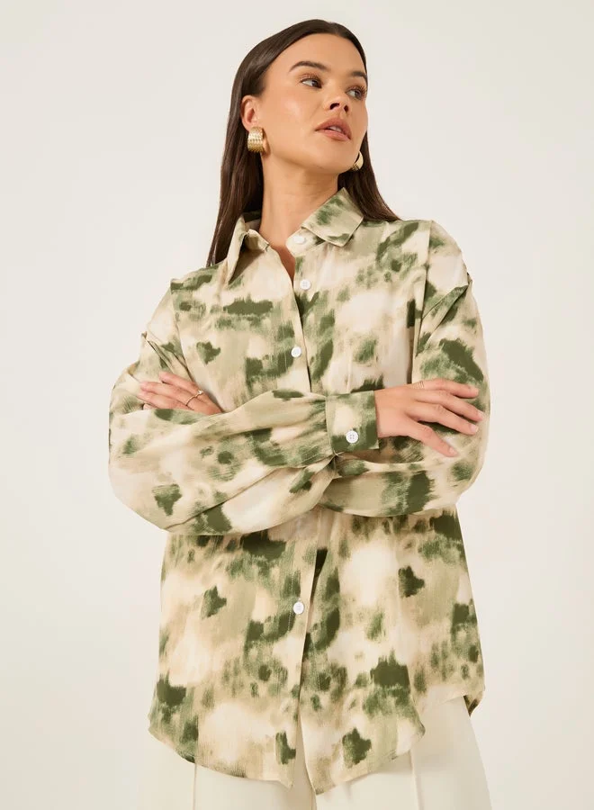Styli Printed Spread Collar Regular Fit Shirt
