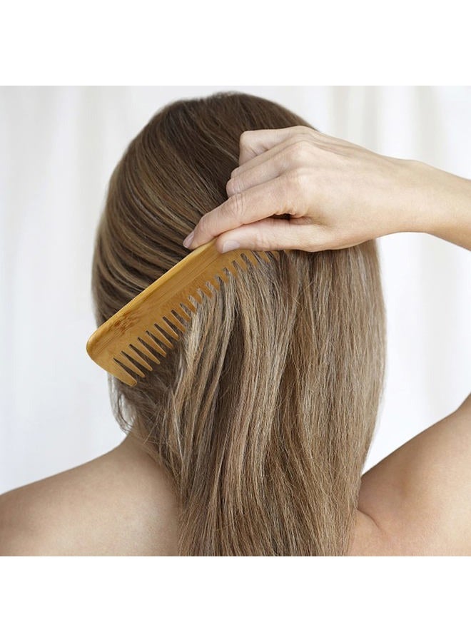 MRD Bamboo Wide Tooth Comb, Detangling Anti-Static Brush Natural Curly Wavy Dry Hair For Womens and Mens Hand Polished (1PCS) - Image 4