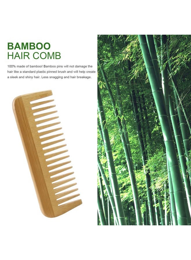 MRD Bamboo Wide Tooth Comb, Detangling Anti-Static Brush Natural Curly Wavy Dry Hair For Womens and Mens Hand Polished (1PCS) - Image 2