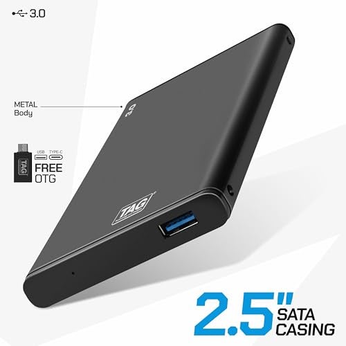 TAG 2.5 inch SATA Casing USB 3.0 HDD/SSD Portable Metal External Enclosure | Free OTG USB to Type-C | Fast Transfer Speeds Upto 5Gbps | On-The-Go Storage | Data Backup | Supports Up To 6TB HDD (Black) - Image 2