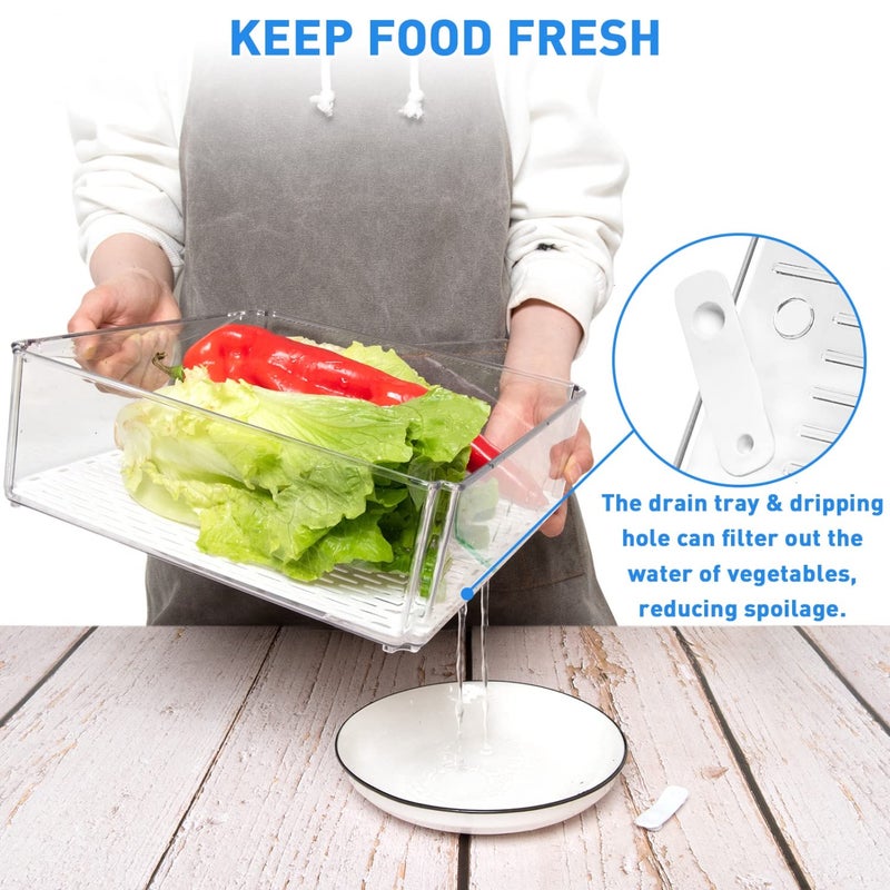 SenseYo Pomeat 10 Pack Fridge Organizer, Stackable Refrigerator Bins with Lids, BPA-Free Produce Fruit Storage Containers for Fridge, Clear for Food, Drinks, Vegetable - Image 4