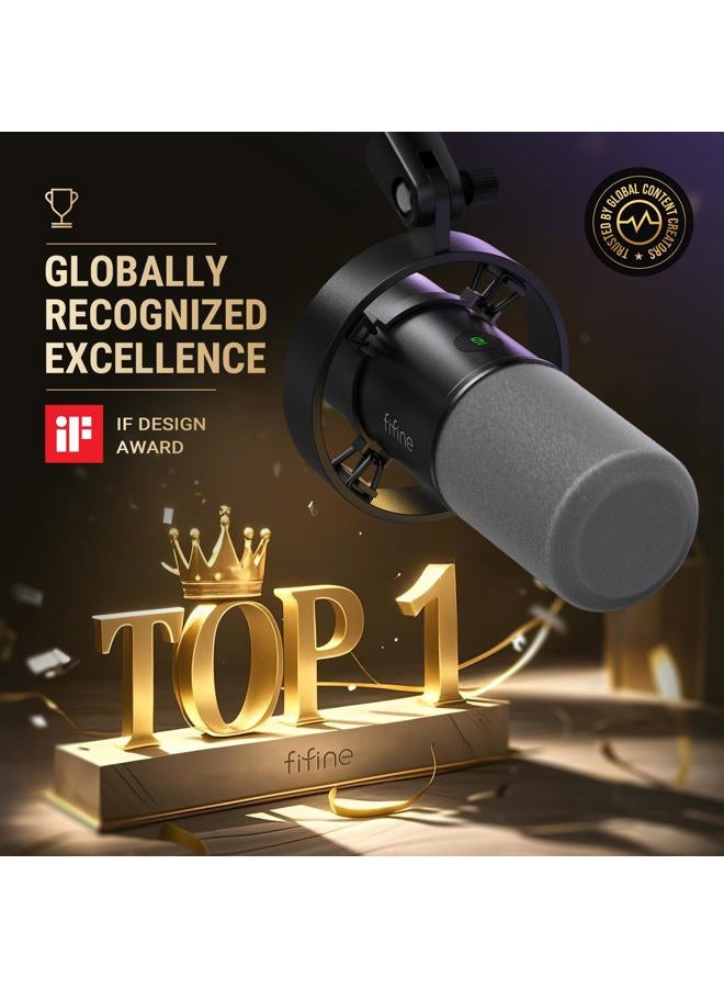 FIFINE Dynamic Microphone, XLR/USB Podcast Recording PC Microphone for Vocal Voice-Over Streaming, Studio Metal Mic with Mute, Headphone Jack, Monitoring Volume Control, Windscreen-Amplitank K688 - Image 2