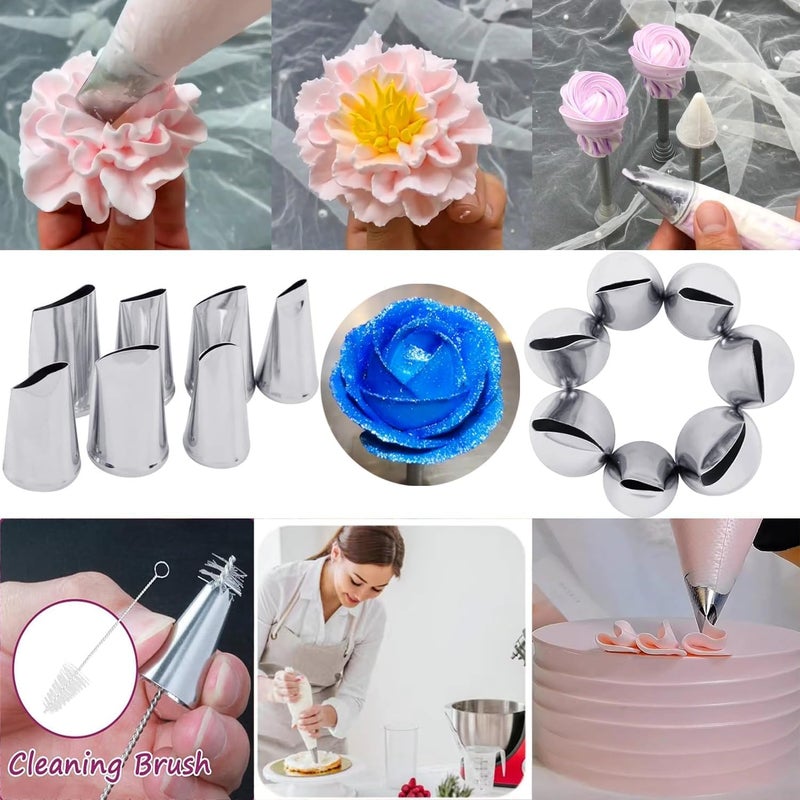MDLJG 8 Pcs Rose Flower Piping Tips Set,Petal Icing Tips,PipingRose Nozzle,Stainless Steel Cake Decorating Pastry Tools, for CakeDecorating,with A Cleaning Brush (Rose-8pcs) - Image 4
