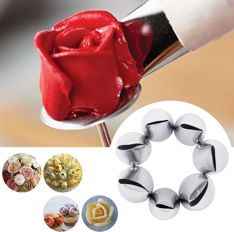 MDLJG 8 Pcs Rose Flower Piping Tips Set,Petal Icing Tips,PipingRose Nozzle,Stainless Steel Cake Decorating Pastry Tools, for CakeDecorating,with A Cleaning Brush (Rose-8pcs) - Image 2