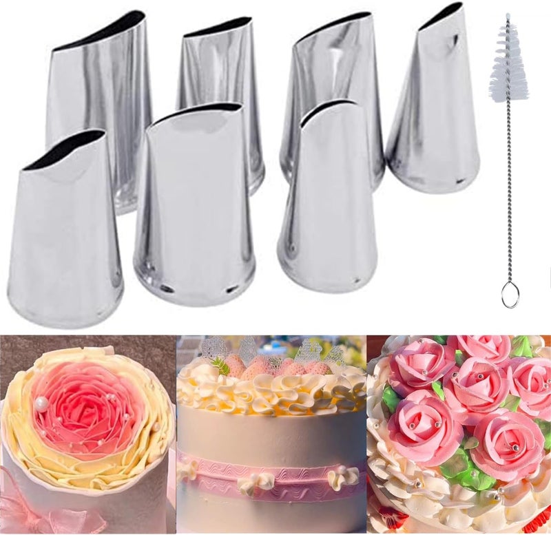 MDLJG 8 Pcs Rose Flower Piping Tips Set,Petal Icing Tips,PipingRose Nozzle,Stainless Steel Cake Decorating Pastry Tools, for CakeDecorating,with A Cleaning Brush (Rose-8pcs) - Image 1