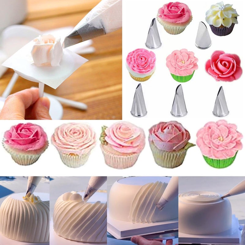 MDLJG 8 Pcs Rose Flower Piping Tips Set,Petal Icing Tips,PipingRose Nozzle,Stainless Steel Cake Decorating Pastry Tools, for CakeDecorating,with A Cleaning Brush (Rose-8pcs) - Image 5