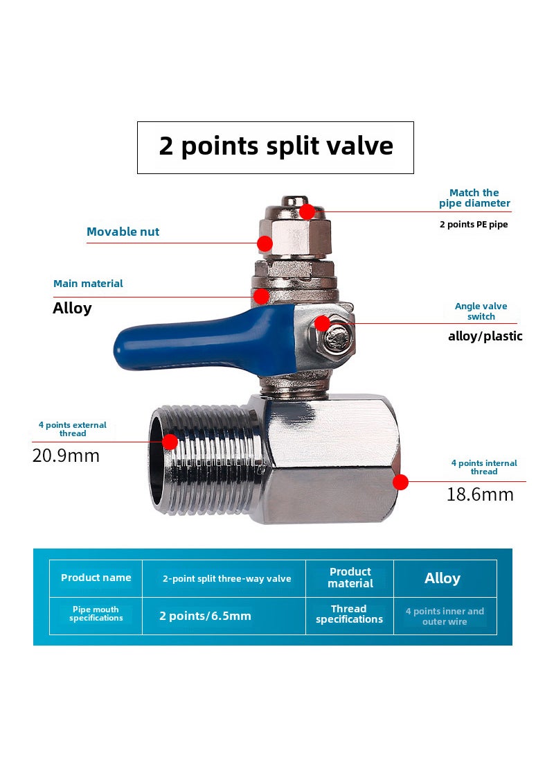 Generic - Water Purifier Inlet 3-Way Ball Valve 2 Split three-way valve - Image 1
