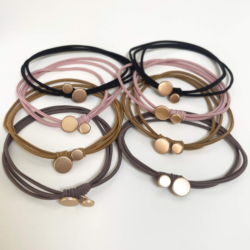 UDeBe Fashion Hair Ties with Metal Circle Beads Thin Hair Elastics Tie Korean Colorful 8 Counts