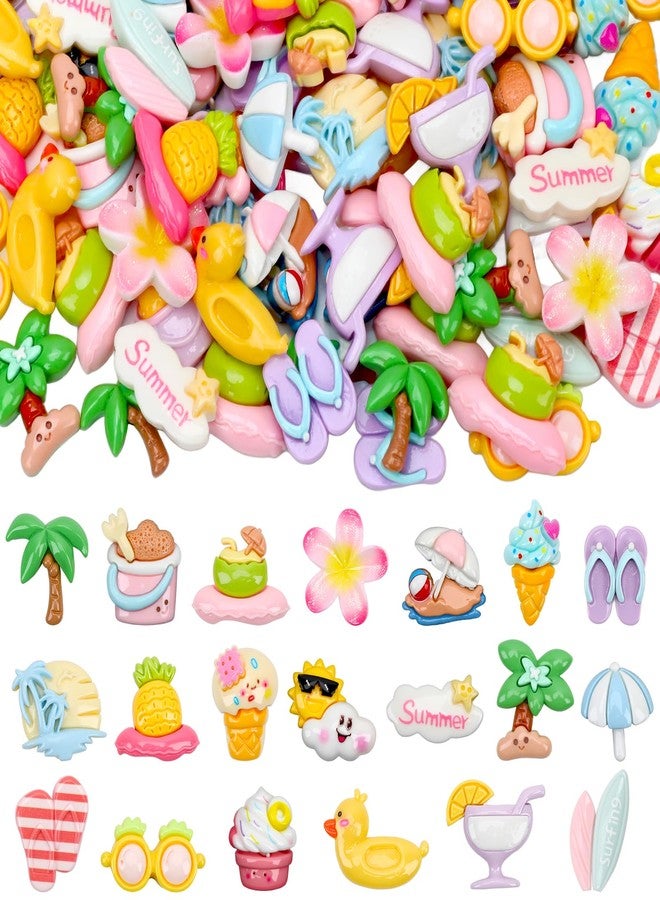 JUNEBRUSHS 80 Pcs Summer Resin Charms Flatback, Mini Beach Theme Resin Charms Mini Flatback Embellishments for Crafts, DIY Jewelry Making, Home Decor, Vase Filler, Summer Party Decorations - Image 1
