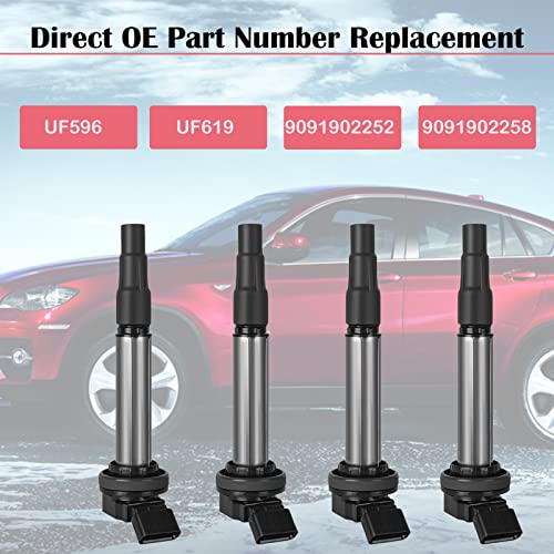 LCWRGS عبوة من 4 لفائف إشعال متوافقة مع 1.8 L4 تويوتا كورولا بريوس ماتريكس سايون XD 1.8L 2009 2010 2011 2012 2013 2014 2015 2016 2017 مجموعة لفائف OE# UF596 C1714 90919-02252 - Image 3