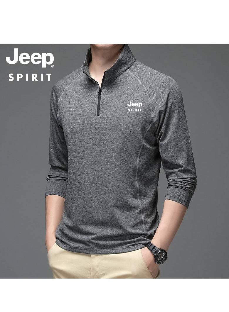 Jeep Men's Casual Long Sleeved T-shirt Sweatshirt Soft And Skin Friendly Zipper Collar Top For Men - Image 1