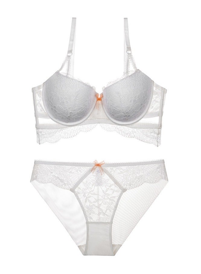 KUYING New Vine Jacquard Half Cup Lace Bra Small Chest Gathering Anti Drop Bra Set  - Image 1