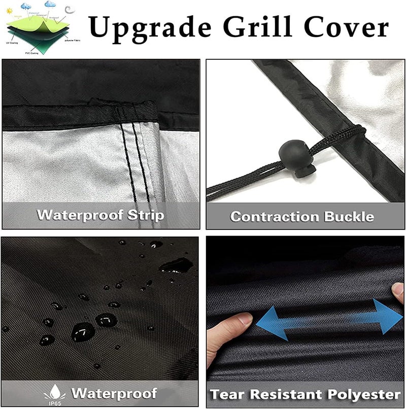 SCIENISH 170x61x117cm Waterproof BBQ Cover Outdoor UV Protection Rain Barbecue Grill Protector For Gas Charcoal Electric Barbeque Grill Black - Image 4