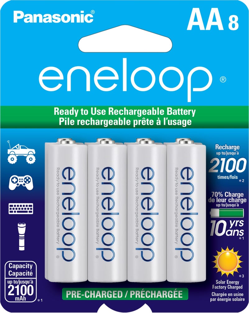 Eneloop Panasonic BK-3MCCA8BA AA 2100 Cycle Ni-MH Pre-Charged Rechargeable Batteries, 8-Battery Pack - Image 1