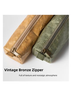 NOVOLAN NOVOLAN Kraft Paper Pen Pouch Pencil Bag, Square Structure, Large Capacity Stationery Bag, Waterproof & Tear-Proof, Student Pen Holder Bag, Natural Paper-Like Texture, 18x6x6cm (green)  - Image 5