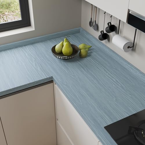VaryPaper 157 x 787 Rustic Grey Blue Wood Contact Paper for Countertops Waterproof Wood Peel and Stick Wallpaper Wood Grain Vinyl Wrap for Cabinet Desk Removable Self Adhesive Wood Laminate Sheets - Image 3