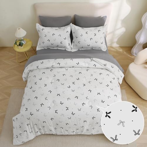 Jameswish 7 Pieces Black Bow Comforter Set for Girls Kids Soft Fluffy Bedding Set Full Size Bed in A Bag as Gifts (1 Comforter, 1 Flat Sheet, 1 Fitted Sheet, 2 Pillowcase and 2 Pillow Sham) - Image 5