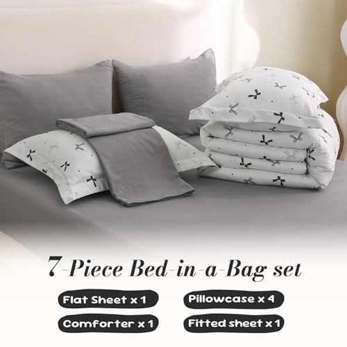 Jameswish 7 Pieces Black Bow Comforter Set for Girls Kids Soft Fluffy Bedding Set Full Size Bed in A Bag as Gifts (1 Comforter, 1 Flat Sheet, 1 Fitted Sheet, 2 Pillowcase and 2 Pillow Sham) - Image 4