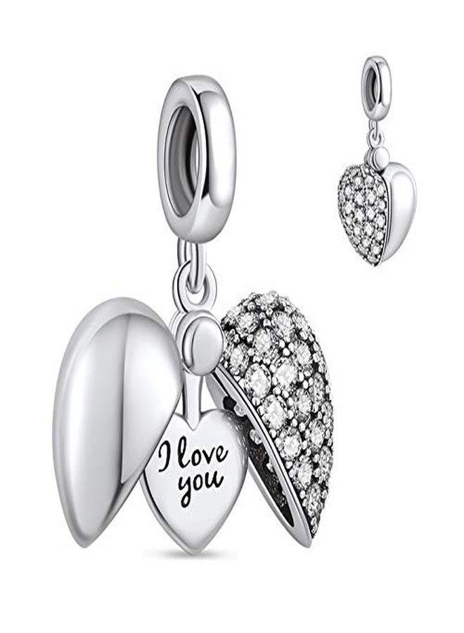 NINGAN “I Love You” White Love Heart Dange Charm 925 Sterling Silver Pendant Beads fit Bracelets & Necklaces, Birthday Gift for Women - Image 1