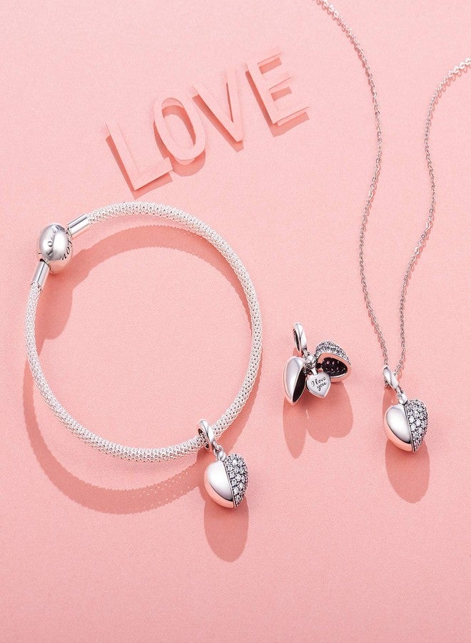 NINGAN “I Love You” White Love Heart Dange Charm 925 Sterling Silver Pendant Beads fit Bracelets & Necklaces, Birthday Gift for Women - Image 2