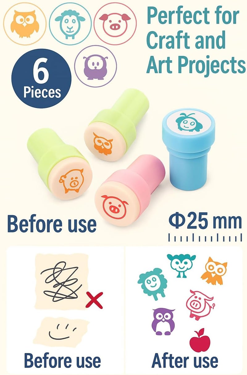 Fitto 6 Assorted Animal Stamps 25mm for Craft and Art Projects - Image 1