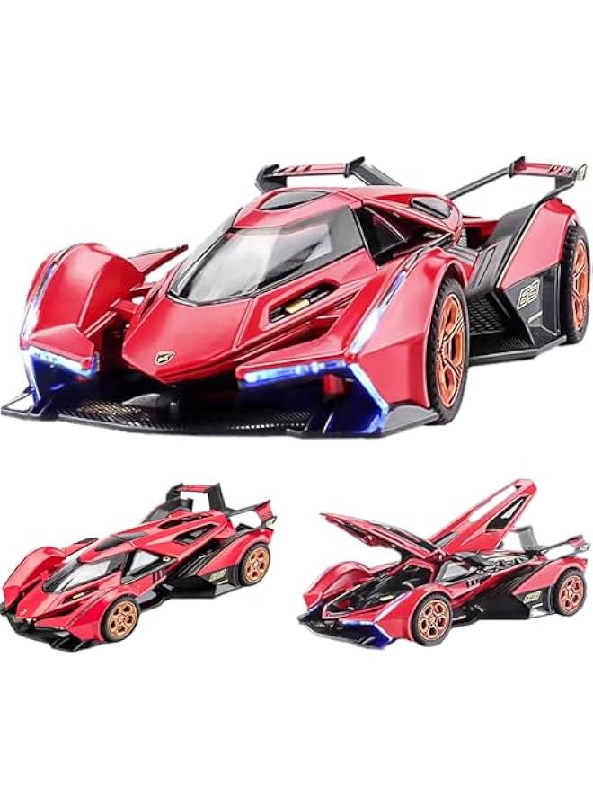 Toy Cars Lambo V12 Race Car Toys Model Car 1/32 Die-cast Pull Back Collectible Model with Sound and Light Toy Vehicle for 3+Year Old Boys Festival Gift(Red)