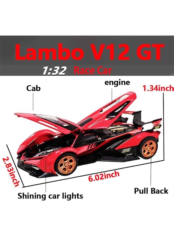 Toy Cars Lambo V12 Race Car Toys Model Car 1/32 Die-cast Pull Back Collectible Model with Sound and Light Toy Vehicle for 3+Year Old Boys Festival Gift(Red)