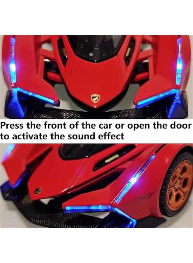 Toy Cars Lambo V12 Race Car Toys Model Car 1/32 Die-cast Pull Back Collectible Model with Sound and Light Toy Vehicle for 3+Year Old Boys Festival Gift(Red)
