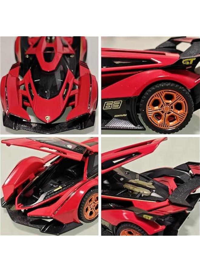 Toy Cars Lambo V12 Race Car Toys Model Car 1/32 Die-cast Pull Back Collectible Model with Sound and Light Toy Vehicle for 3+Year Old Boys Festival Gift(Red)