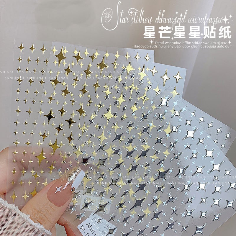 ملصقات نجوم صغيرة عطرية لاصقة 3D ذهبية فضية سوداء بيضاء نجوم فلاش أها ملصقات أظافر - Image 2