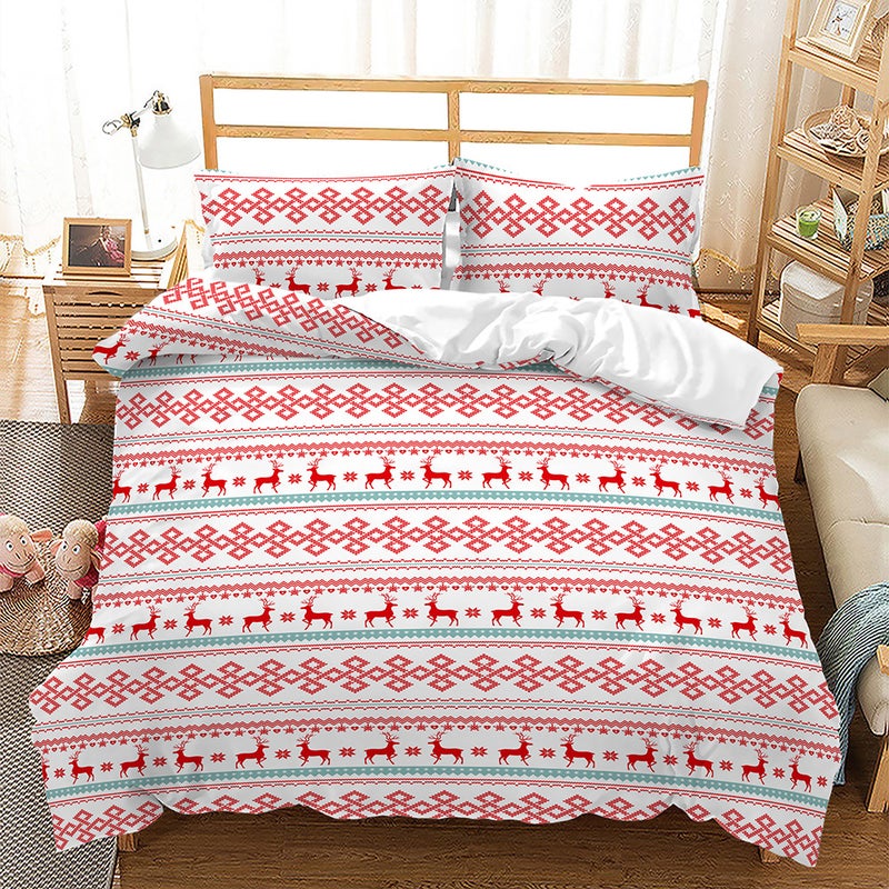 Christmas Plaid 3D Digital Printing Bed Three-Piece Set Export Quilt Set - Image 1