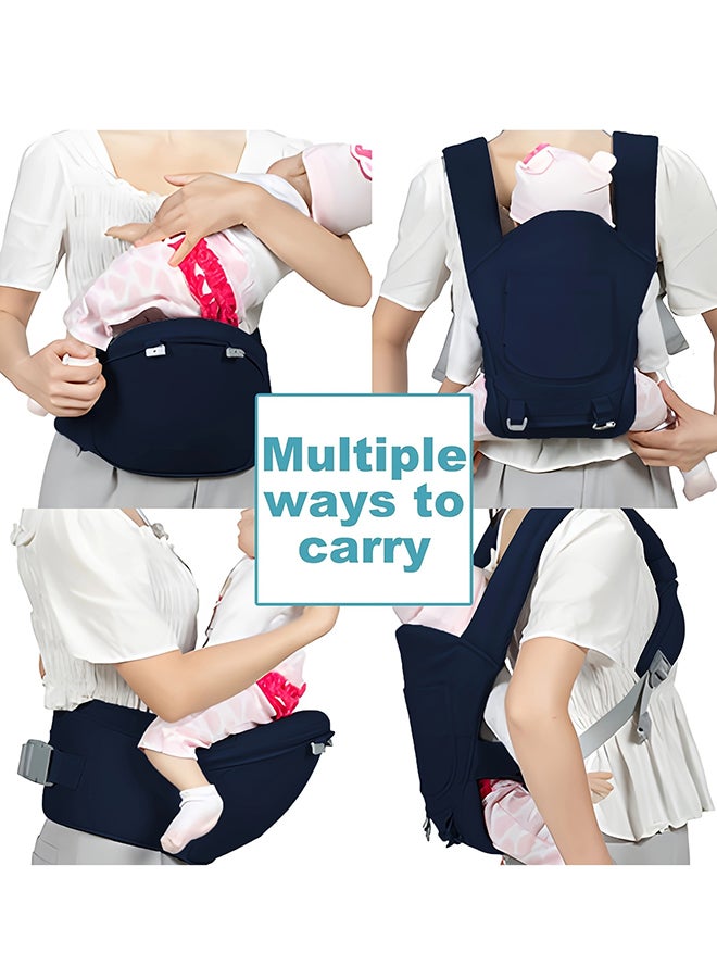 Blue Multifunctional 3-in-1 Baby Carrier with Waist Stool & Hip Seat - Ergonomic Design for Newborn to Toddler, Made of 100% Premium Cotton for All-Season Comfort, Adjustable for Parents, Suitable Babies Aged 0-36 Months - Image 4