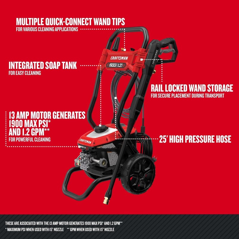 CRAFTSMAN CRAFTSMAN Electric Pressure Washer Cold Water 1900 PSI 12GPM Corded CMEPW1900  - Image 2