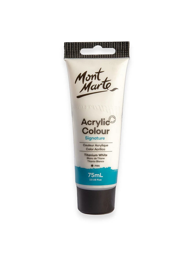 Mont Marte Signature Acrylic Colour Paint Tube 75ml Content Titanium White - Image 1