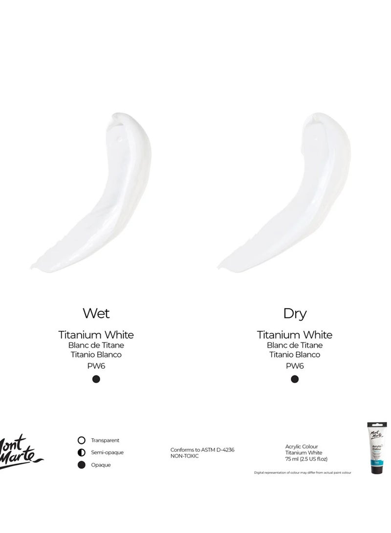 Mont Marte Signature Acrylic Colour Paint Tube 75ml Content Titanium White - Image 3