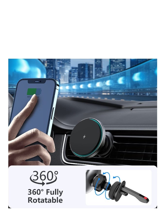 Magnetic Wireless Car Charger with Cooling Fan Magnets Automatically Aligns The Phone Compatible car Mount Charger iPhone 13 12 Series Phones and Cases - Image 2