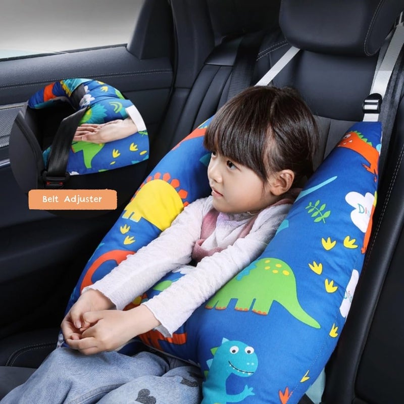 eaonitu Travel Pillow Car Cushion for Kids 6 Years Old+ Shoulder Neck Back Support & Seat Belt Comfort, Road Trip Cozy Sleeping Gift for Young Travelers, Parents, Families, Baby Shower (Dinosaur Blue) - Image 3