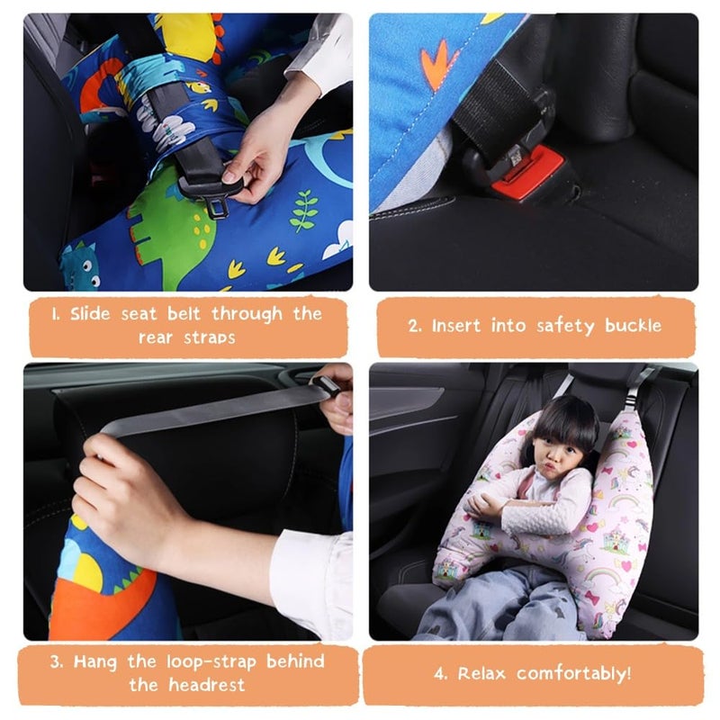 eaonitu Travel Pillow Car Cushion for Kids 6 Years Old+ Shoulder Neck Back Support & Seat Belt Comfort, Road Trip Cozy Sleeping Gift for Young Travelers, Parents, Families, Baby Shower (Dinosaur Blue) - Image 5